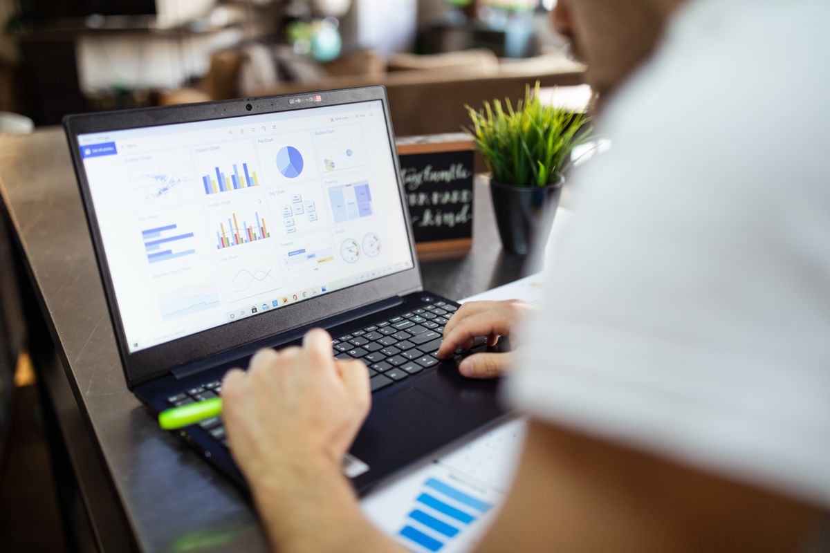Charts and graphs on a laptop screen